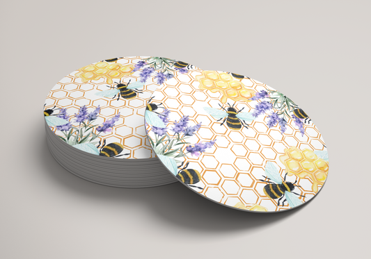 6x 90mm Bee Coffee Coasters