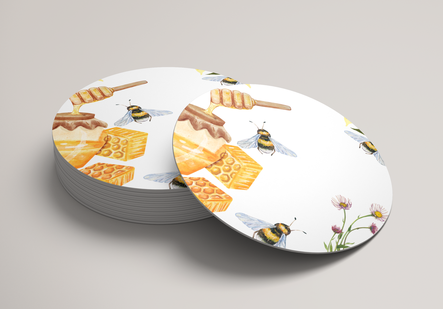 6x 90mm Bee Coffee Coasters