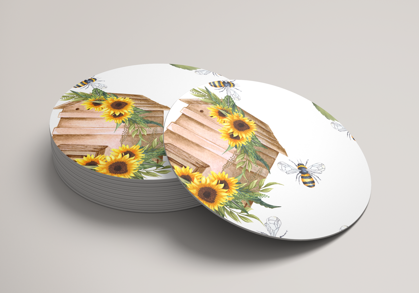 6x 90mm Bee Coffee Coasters