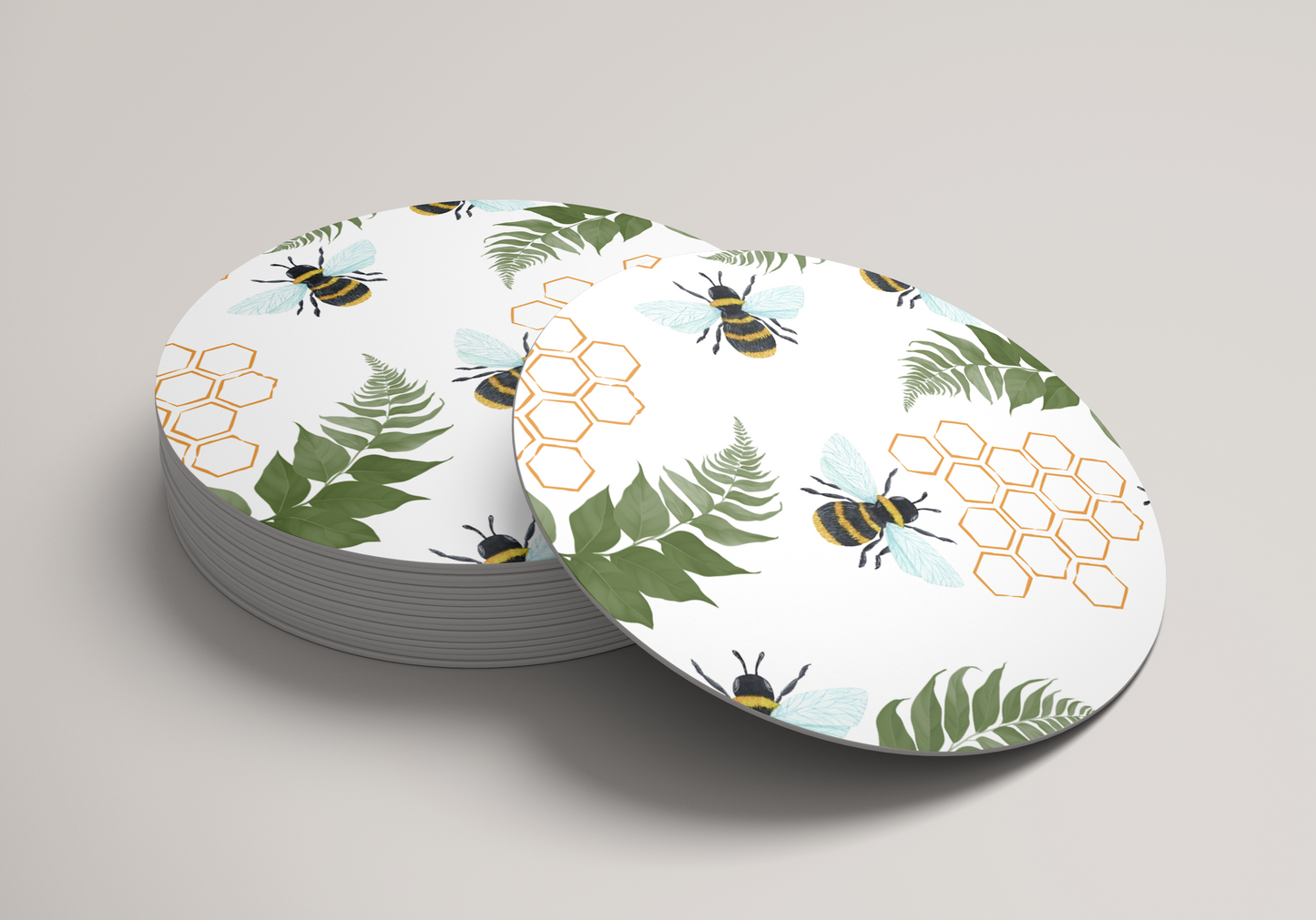 6x 90mm Bee Coffee Coasters