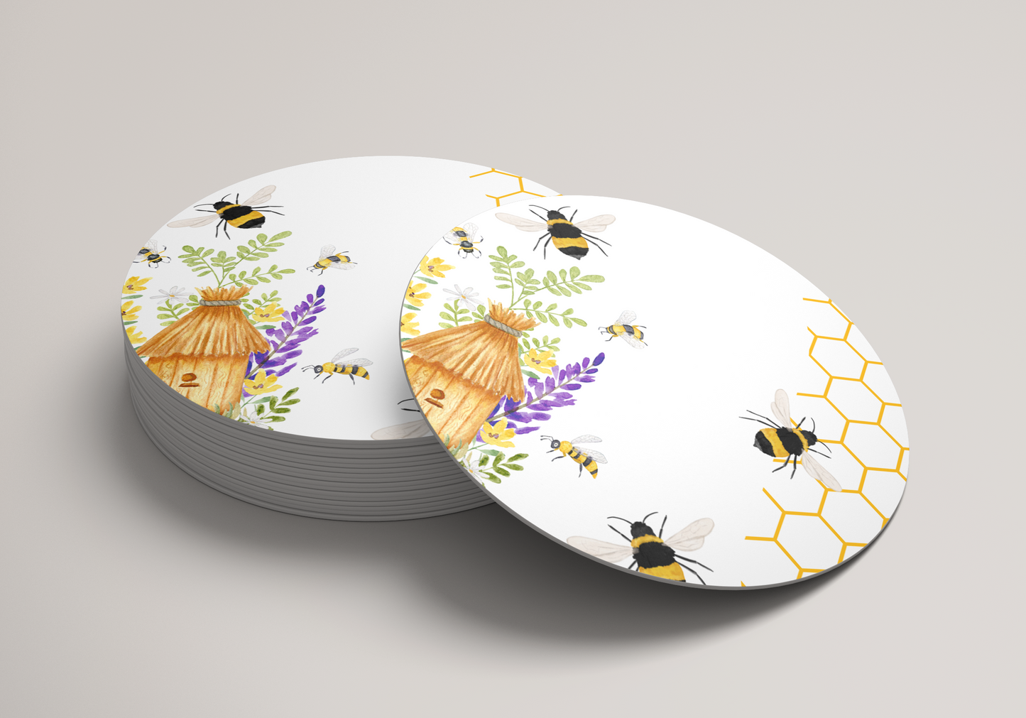 6x 90mm Bee Coffee Coasters
