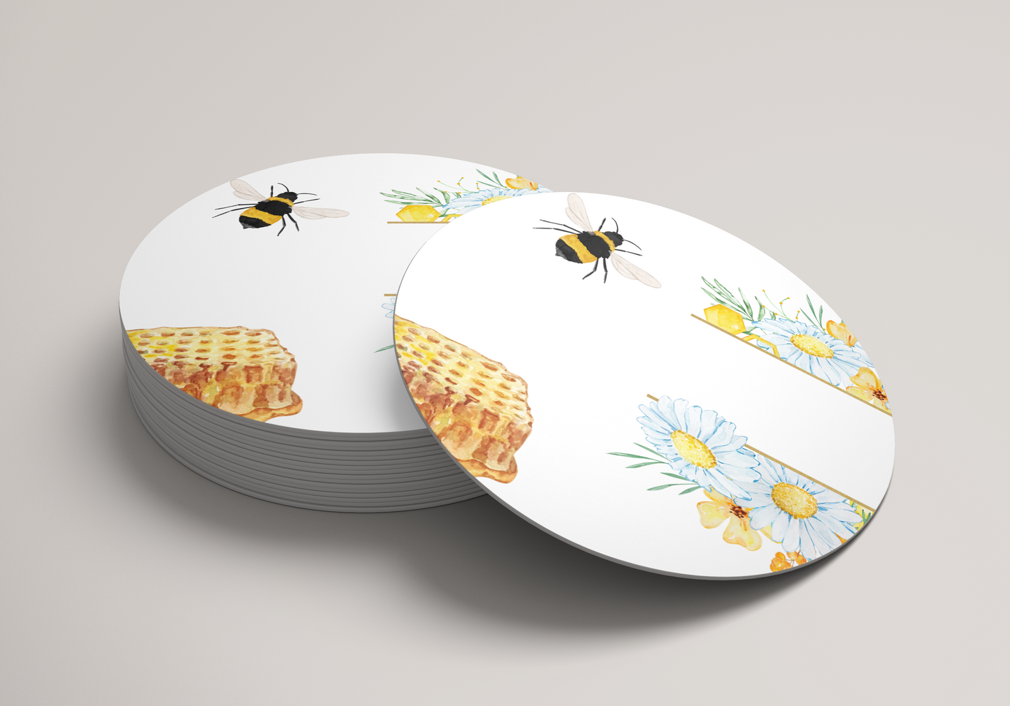 6x 90mm Bee Coffee Coasters