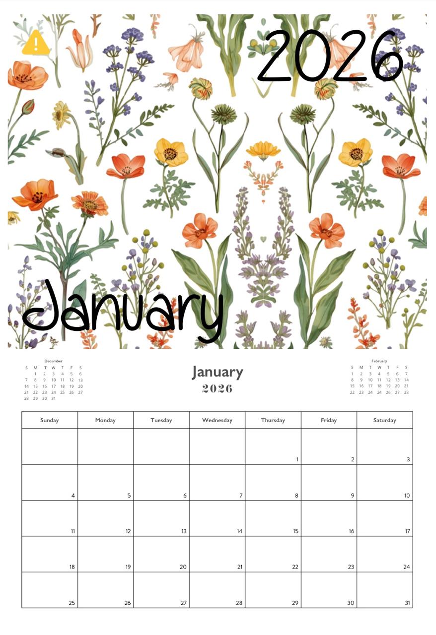 A3 Wiro Wall Calendar 2026